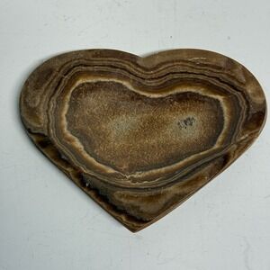 Banded Calcite Heart Shaped Dish Joshua Tree Stone Brown Rock Plate READ